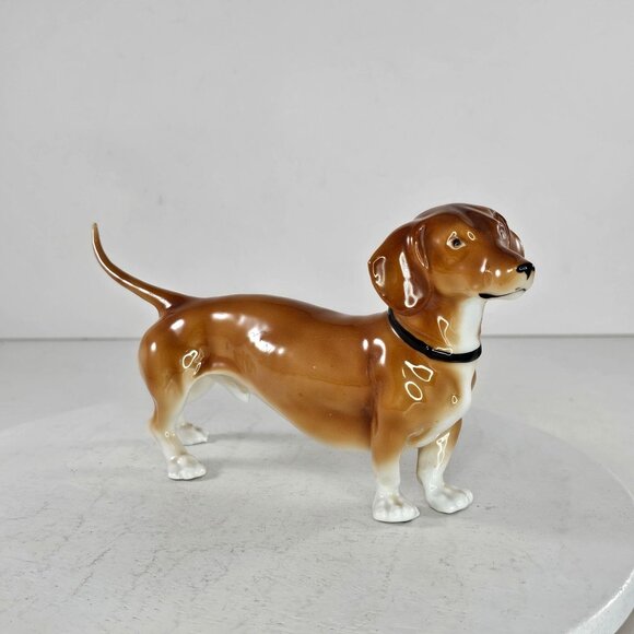 Gotha Pfeffer Germany Dachshund Dog Figurine Black Collar 8" Long Porcelain - Picture 2 of 8